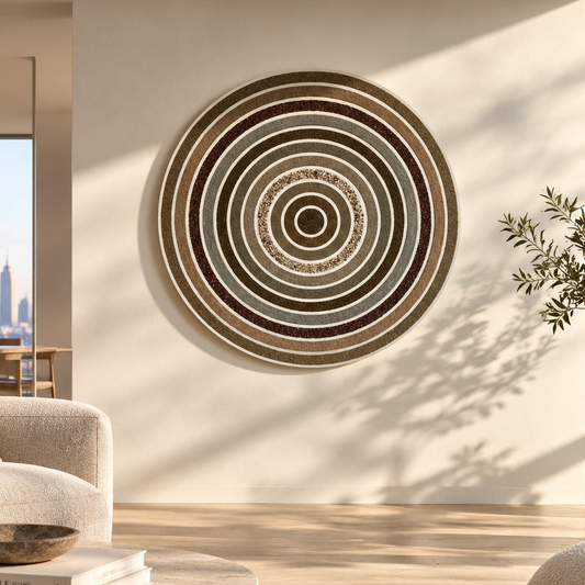 Mohiti Mahara with eleven Waiheke sands - 900mm wide. Mounted on apartment wall